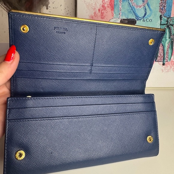 Prada Navy Blue Wallet with Gold Accents - Picture 4 of 8